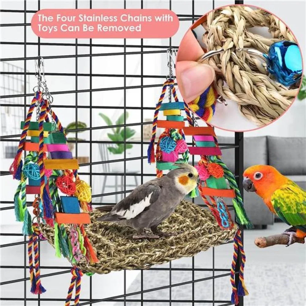 Bird Toys,Bird Foraging Wall Toy LargeSize Seagrass Woven Climbing Hammock Swing